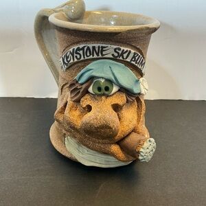 3D Ugly Face Pottery Mug Keystone Ski Bum Cigar Vintage Handcrafted Stoneware